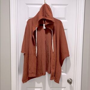 NWT Aerie oversized fleece hoodie Open front poncho cardigan M/L burnt orange